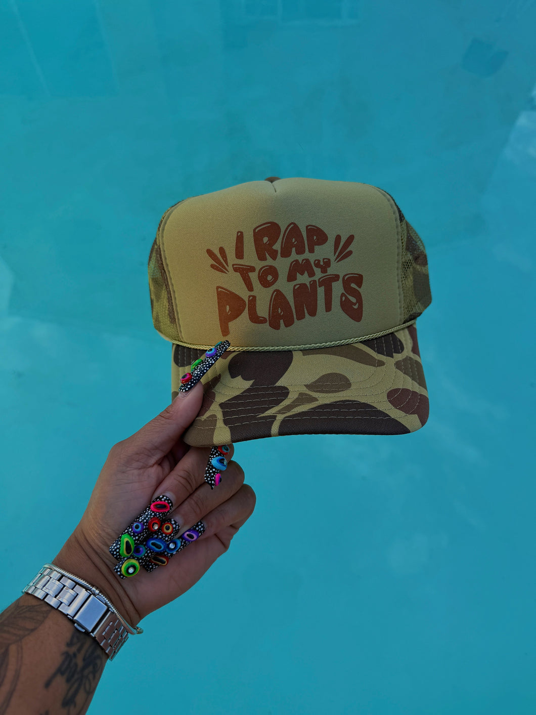 'I Rap To My Plants' Brown Trucker Hat