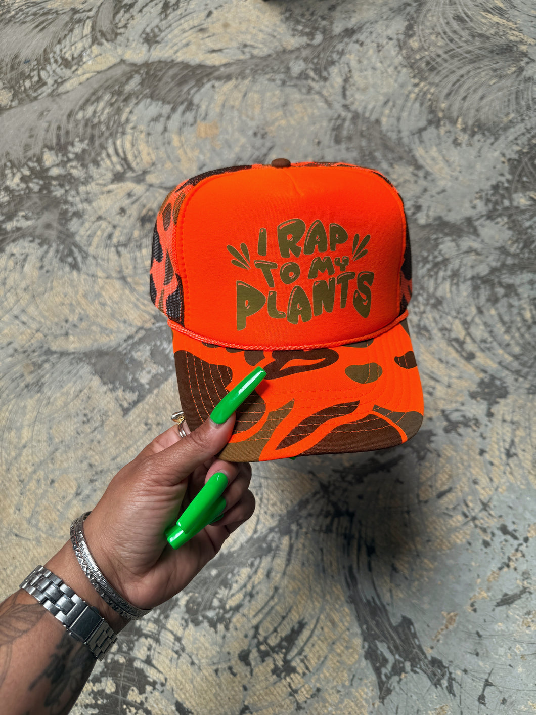'I Rap To My Plants' Orange Trucker Hat