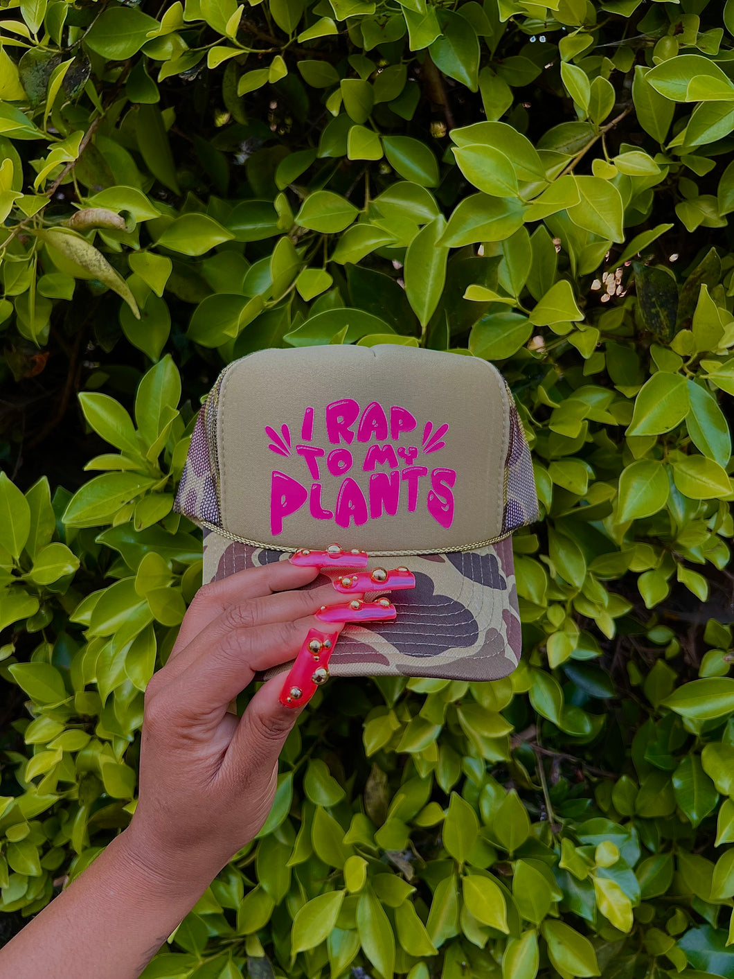 PRE-ORDER - 'I Rap To My Plants' Pink Trucker Hat